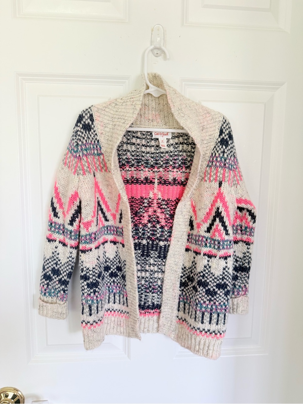 Beautiful Cat & Jack Cream Cardigan with Pink & Navy Accents - Size 3